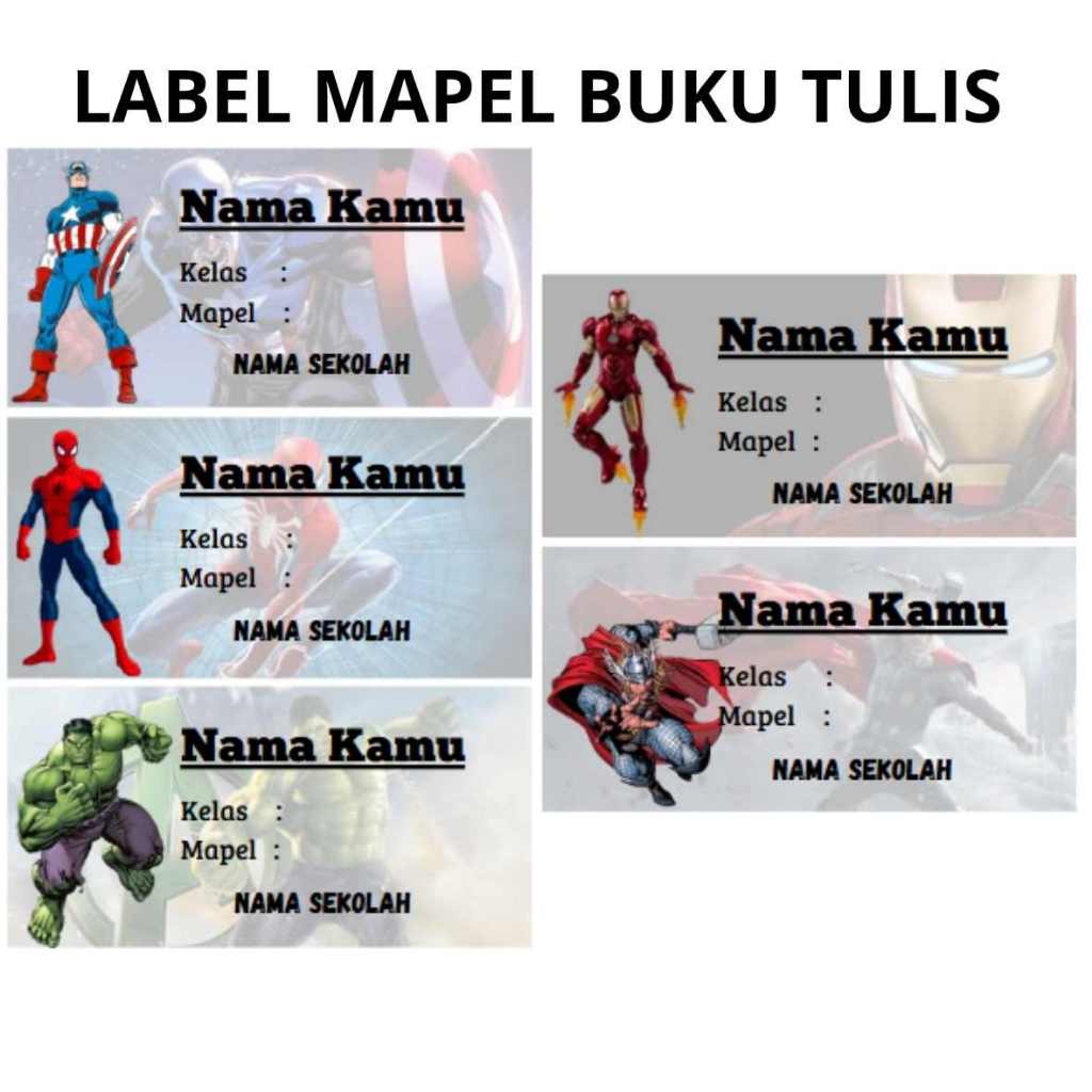 

Label Mapel Nama Buku Tulis isi 20 pcs edisi Avengers