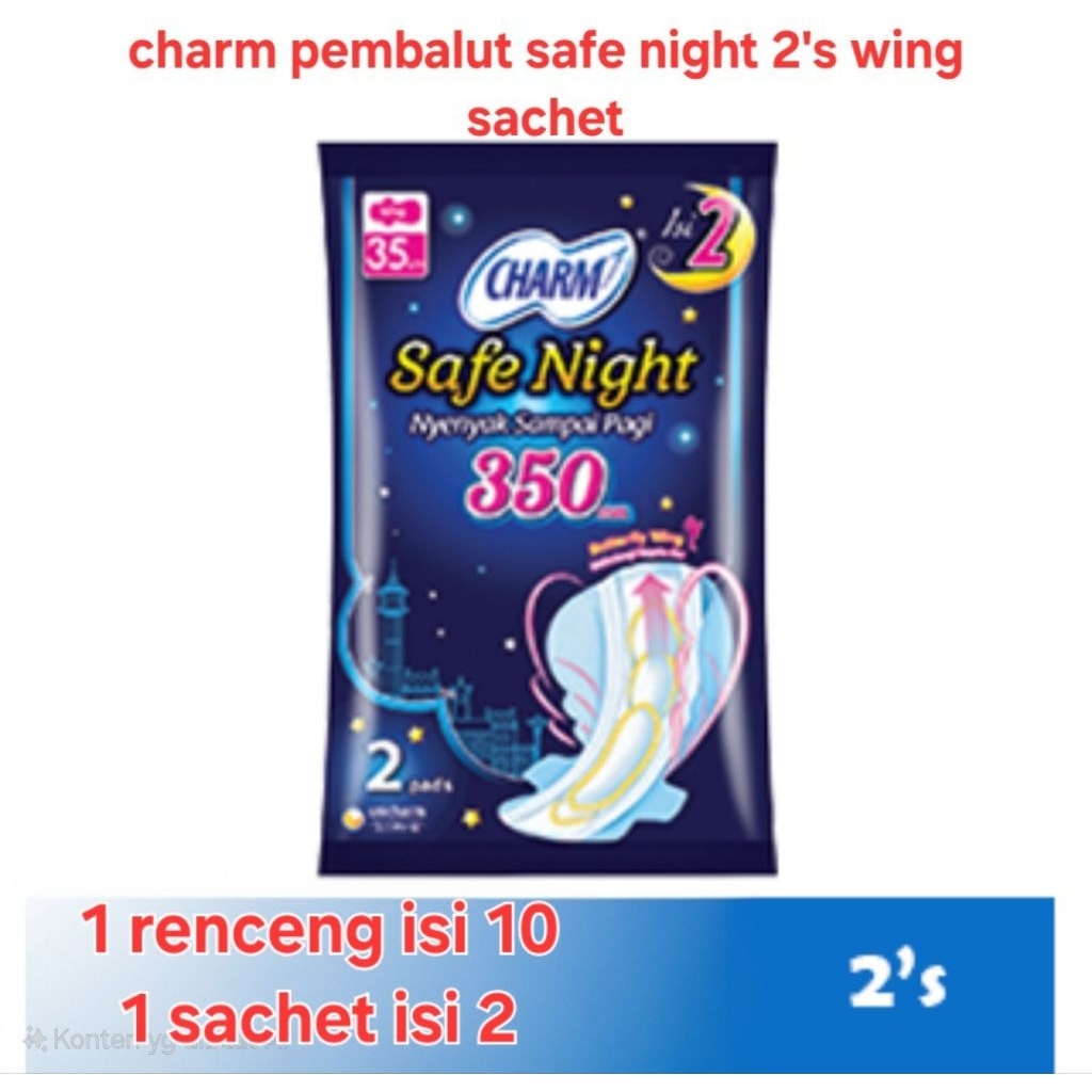 CHARM pembalut safe night 2'S wing sachet 35cm 1sachet×10bks