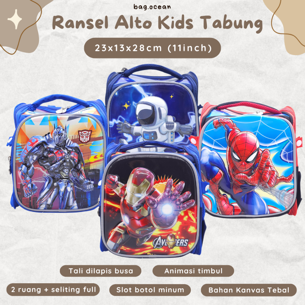 TAS ANAK TABUNG COWOK ALTO EMBOSS TIMBUL 11 INCHI ORIGINAL GLOW IN THE DARK MURAH / RANSEL ANAK ALTO