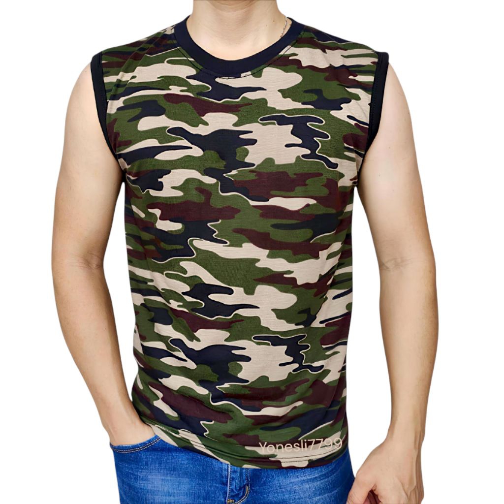 Kaos Singlet Doreng Pria Kaos Oblong Tanktop Loreng Ukuran L XL XXL