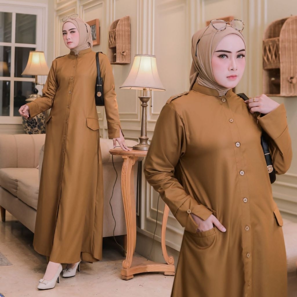 Seragam Gamis Khaki PNS Pemda Guru Baju Dinas Maharani Exclusive Terbaru