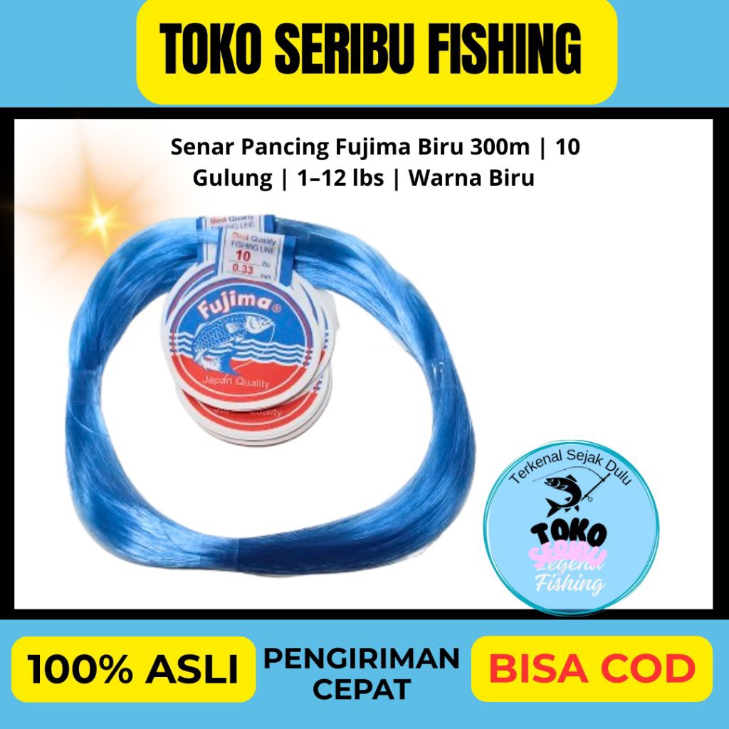 Senar Fujima Biru 1–12 LBS 300m Monofilament | Senar Laut Empang & Leader Kuat – Ready Stock