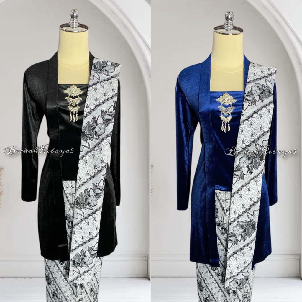 saya Setelan Kebaya Kutu Baru Tunik Panjang / Kebaya + Selendang + Jarik Wiru Plisket Motif Parang K