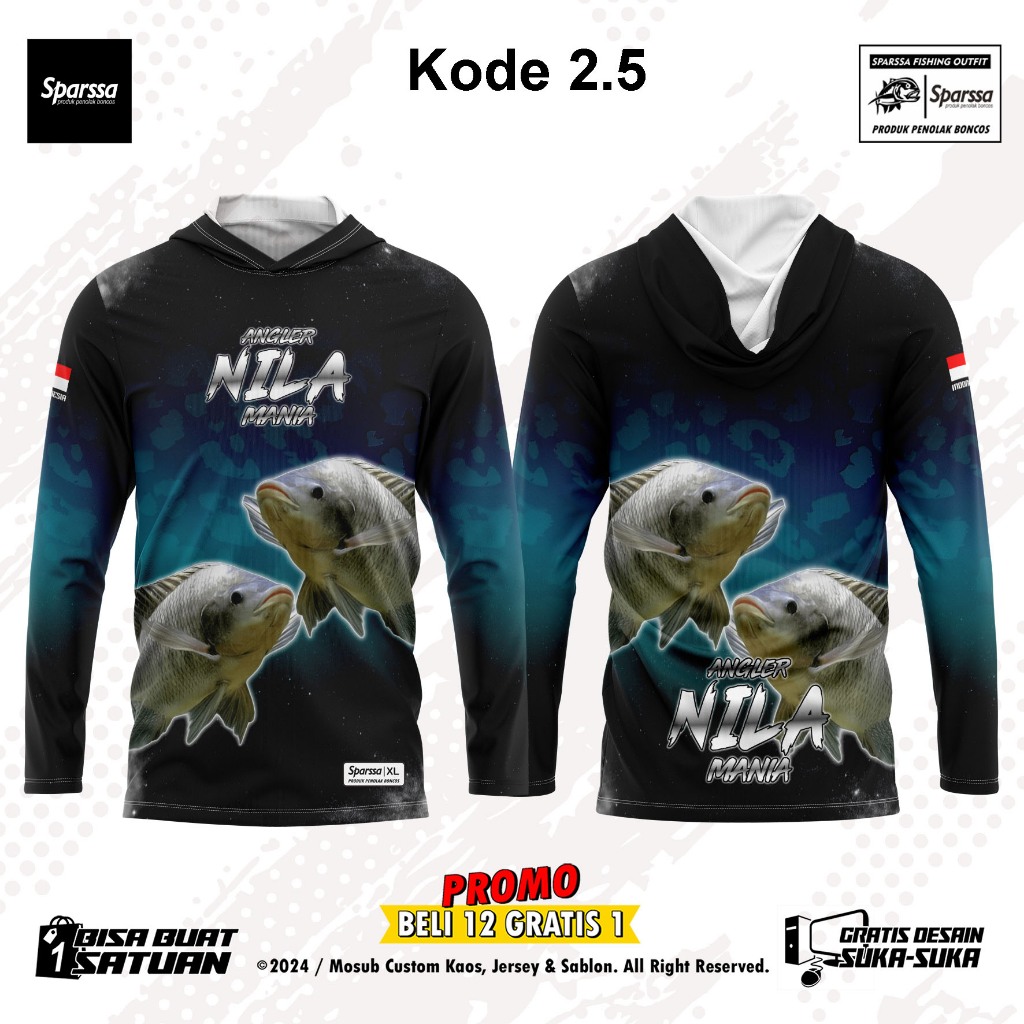 Jersey Mancing ikan Nila lengan panjang full print bisa tambah nama Gratis Ongkos Kirim Kode 2.5
