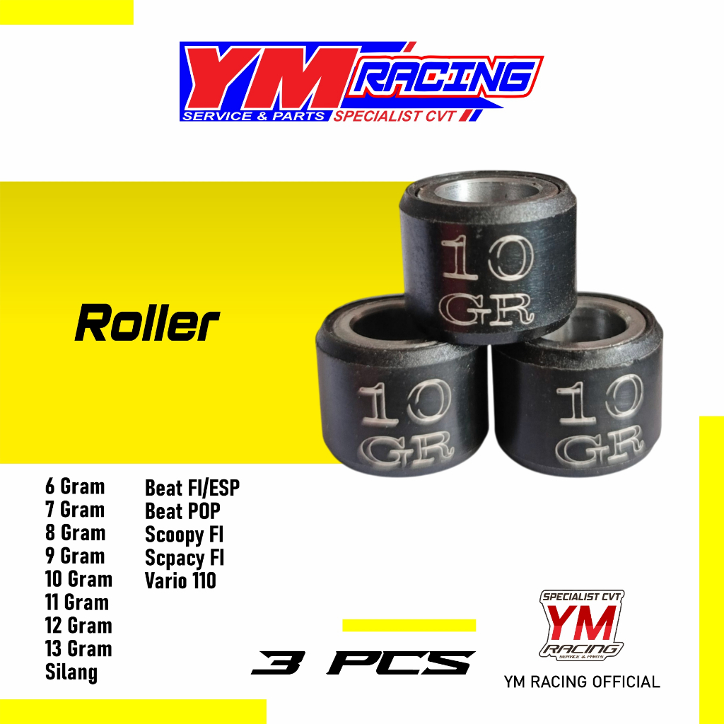 ROLLER 3 BUTIR ALL MATIC / ROLLER SET ISI 3 BUAH UNTUK SEGALA MOTOR MATIC [ ROLLER 3 PCS UNTUK SEMUA
