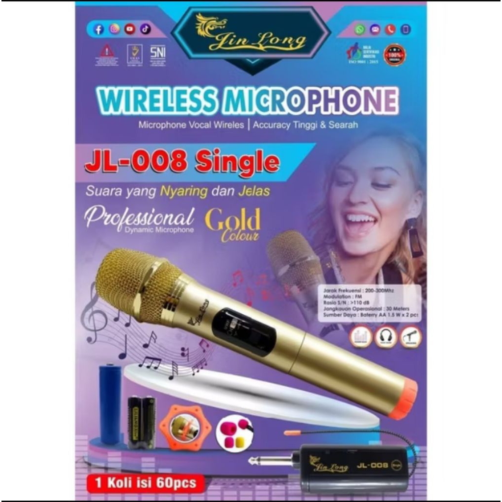 JINLONG MIC WIRELESS JL-008 SINGLE WIRELESS | Mic Jinlong Wireless 700-800 Mhz JL-008 singer