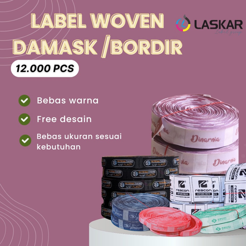 

woven label baju custom nama sendiri untuk baju di pondok border lebel merek bordir satin tafeta