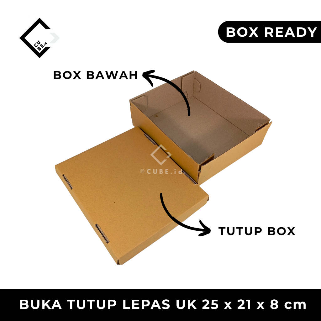 

CORRUGATED BOX BUKA TUTUP ATAS uk 25 x 21 x 8 cm, TUTUP 2,5 cm