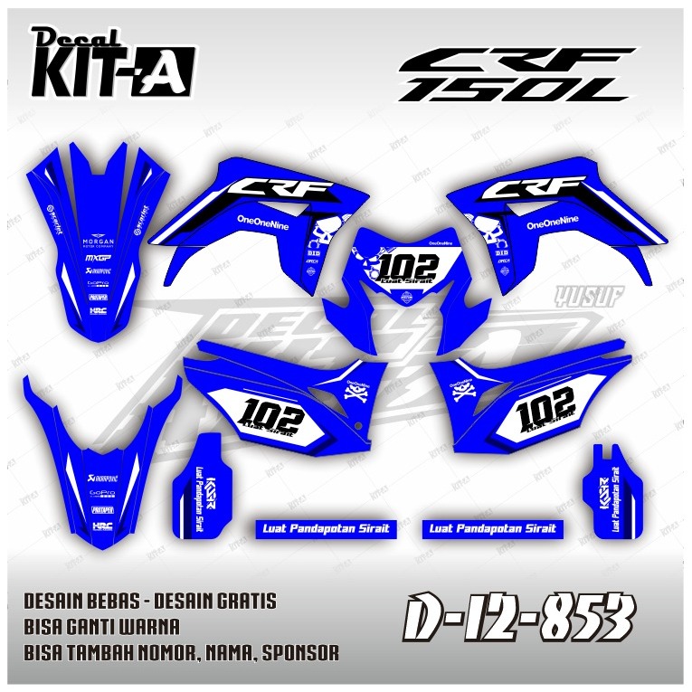 Decal CRF 150 Stiker Motor Honda crf 150 fullbody biru hitam crome