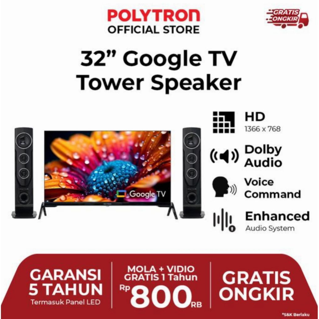 TV POLYTRON 32INCH ANDROID SPEAKER TOWER 32 INCH PLD32TG TV POLYTRON 32INCH SPEAKER TOWER 32TG
