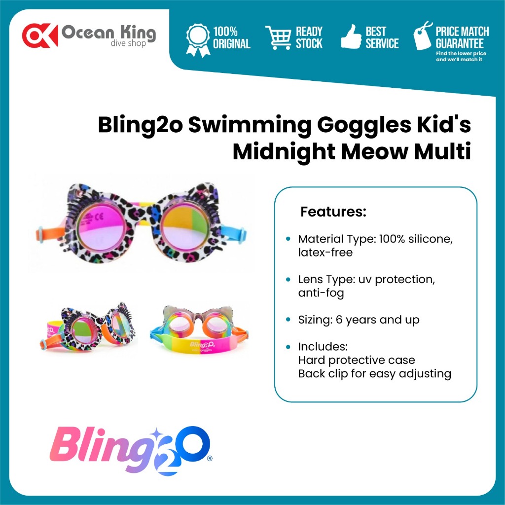 BLING2O KIDS SWIMMING GOGGLE - MIDNIGHT MEOW MULTI
