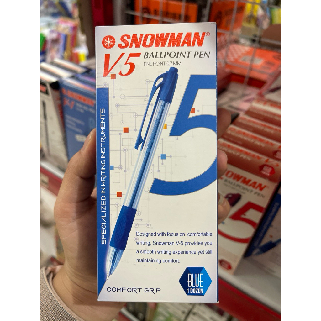 

(1 PACK) PULPEN 0.7MM SNOWMAN BALLPOINT V-5 TINTA WARNA BIRU ISI 12 PCS