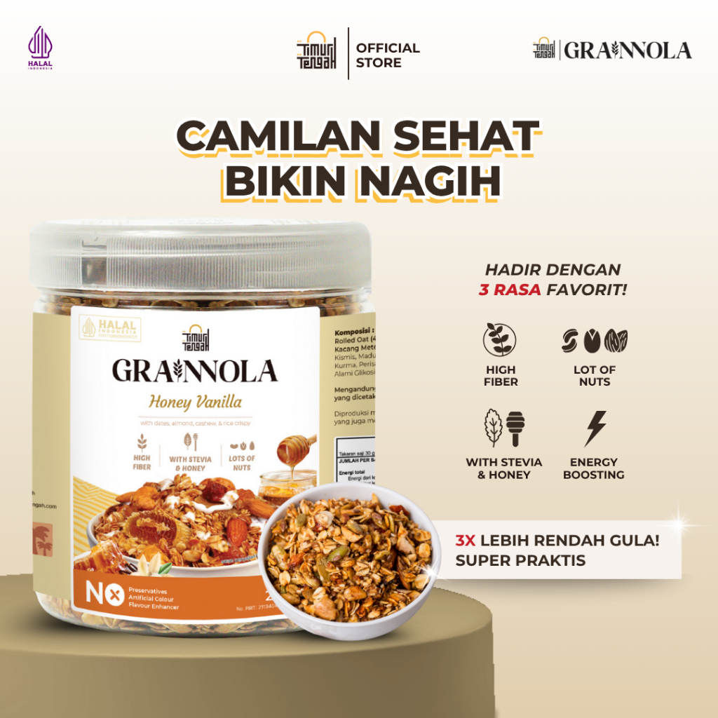 

Timur Tengah Grainnola Vanilla Honey 250 gr Granola Camilan Sereal Makanan Sehat Rendah Kalori