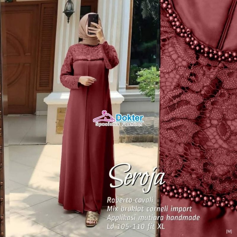 Dress Satin Brokat Kondangan Lamaran Tunangan Payet Mutiara