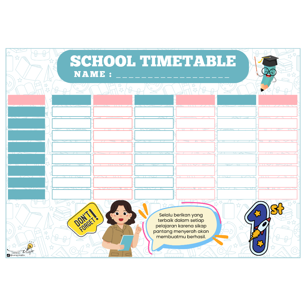 

Jadwal Mata Pelajaran Sekolah A4 l Weekly Planner l Jadwal Pelajaran Anak Cowok l Ibu Guru