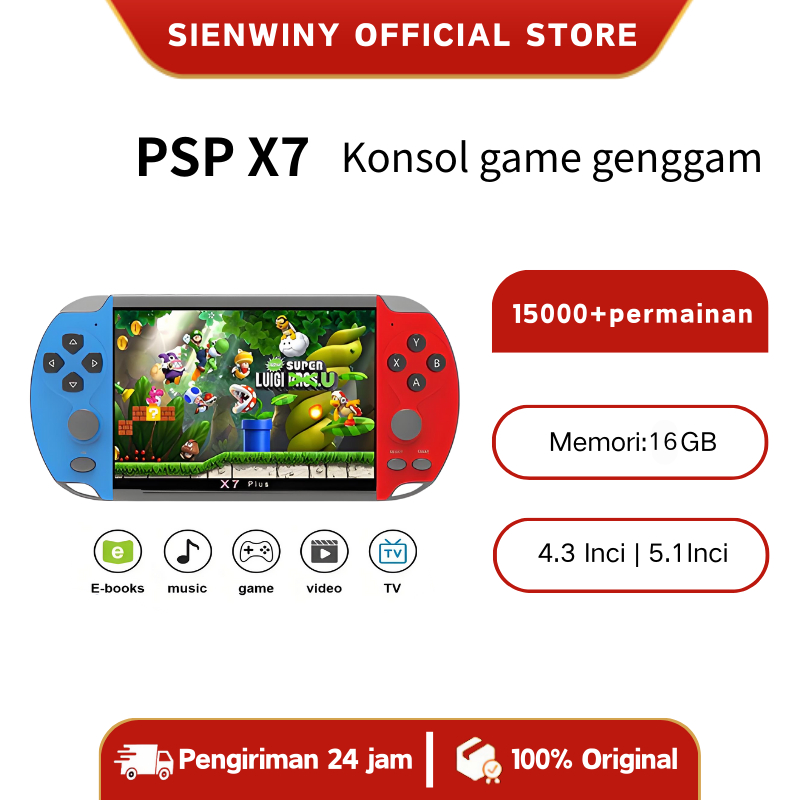 Clevates - SIENWINY PSP X7/X7 Plus/X7M/X80 5.1 Inci Layar Besar Dual Joystick Retro Game Arcade