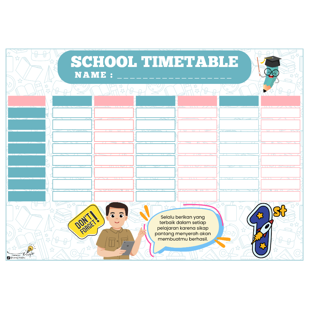 

Jadwal Mata Pelajaran Sekolah A4 l Weekly Planner l Jadwal Pelajaran Anak Cowok l Bapak Guru