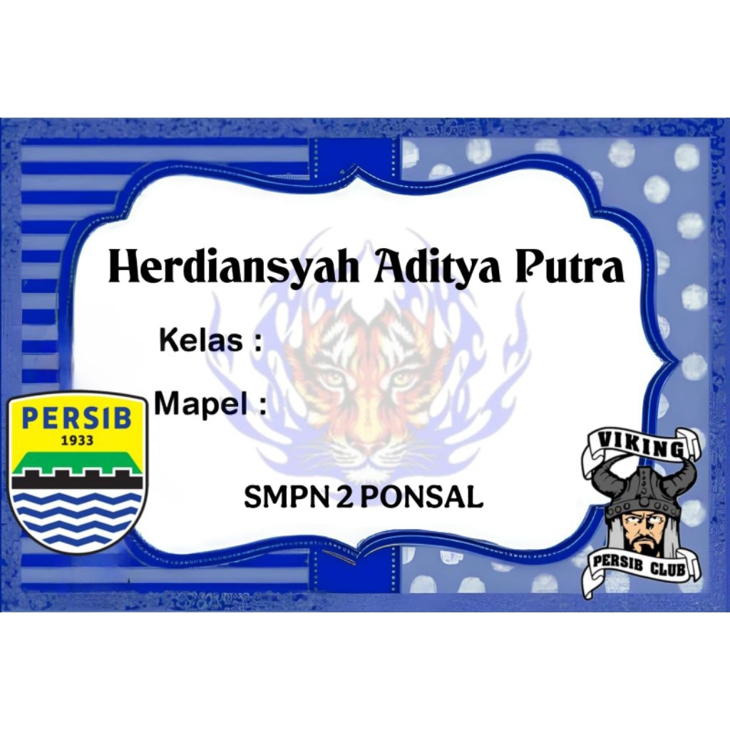 

(ISI 50 PCS) SUDAH ADA LEM STICKER LABEL BUKU SEKOLAH CUSTOM NAMA & FOTO MOTIF BOLA PERSIB