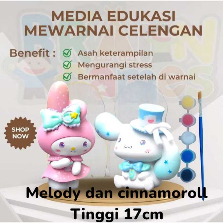 CELENGAN LUKIS MELODY DAN CINNAMOROLLN- CELENGAN GYPSUM EDUKASI - MEWARNAI CELENGAN GYPSUM KARAKTER 