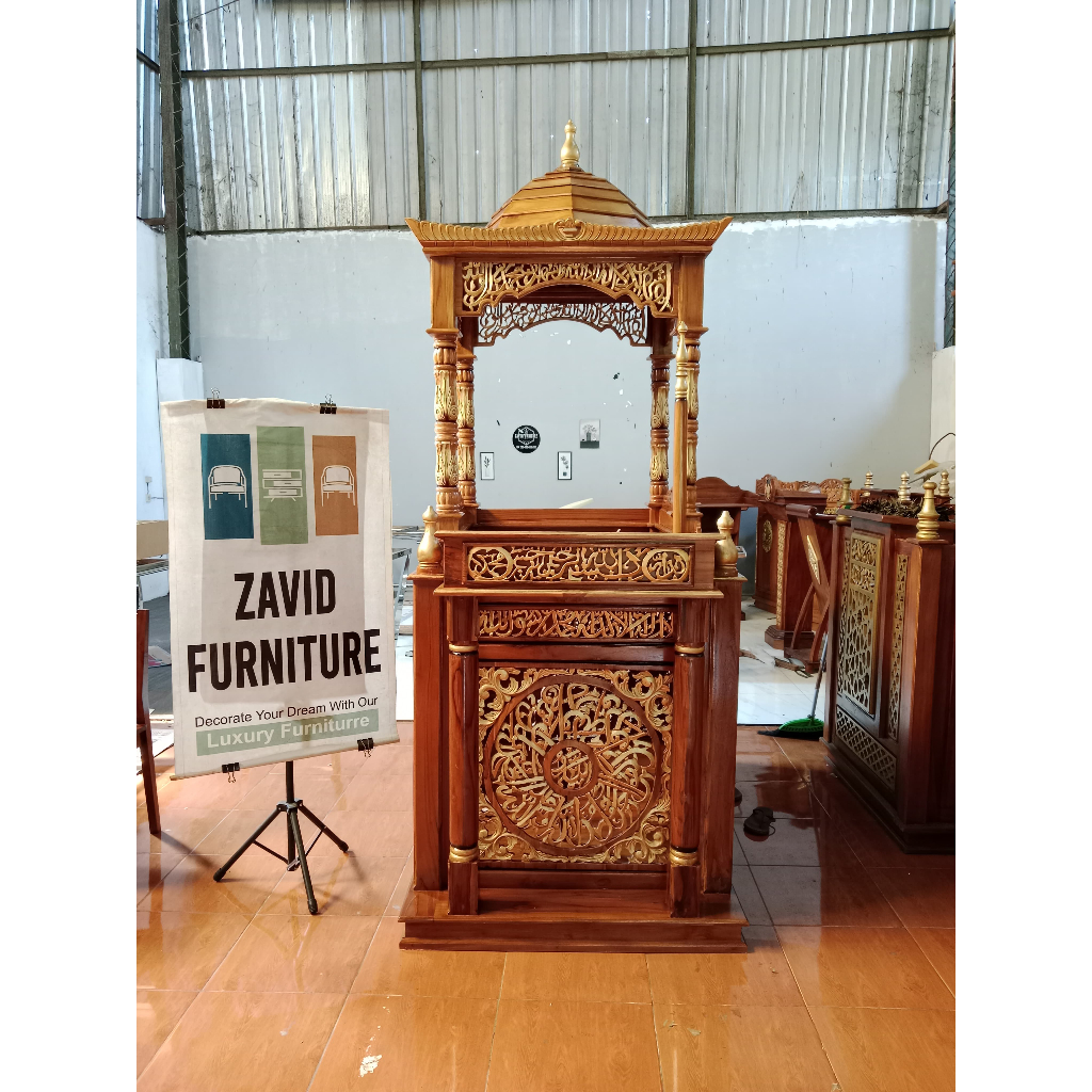 Mimbar Masjid Kubah, Mimbar Masjid Kayu Jati, Mimbar Masjid Kubah Kayu, Mimbar Masjid Atap Kubah, Mi