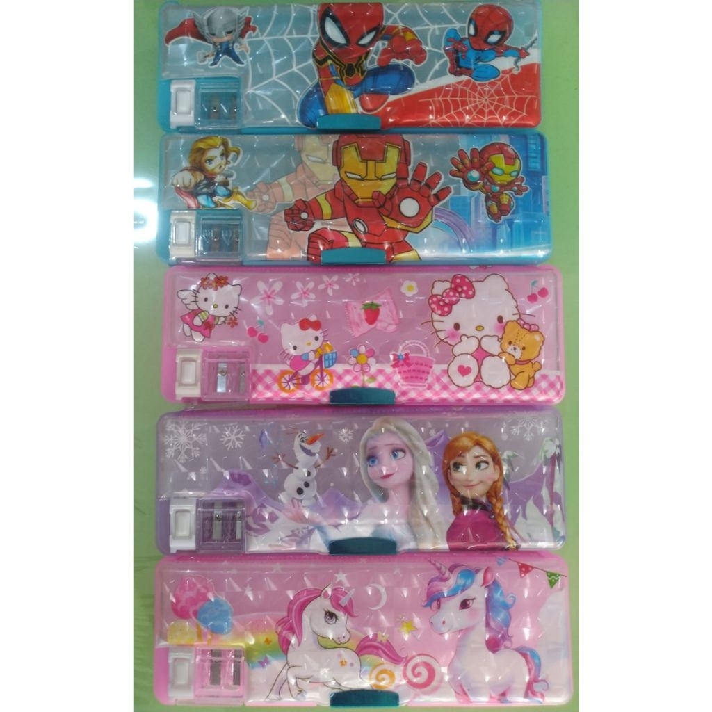 

[LJ] Kotak Pensil Magnet (Dilengkapi Peruncing) - Pencil Case Anak Sekolah Tempat Alat Tulis Desain Karakter Lucu Unicorn Spiderman Frozen Iron Man Hello Kitty