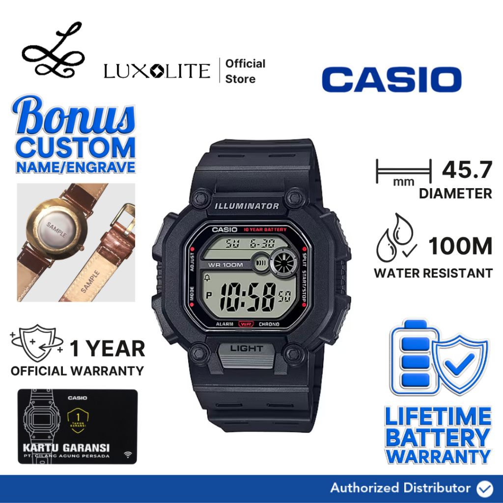 [Luxolite] CASIO Jam Tangan Pria Digital W-737H-1AVDF/W-737H-1AV/W-737H-1A Black Resin Strap