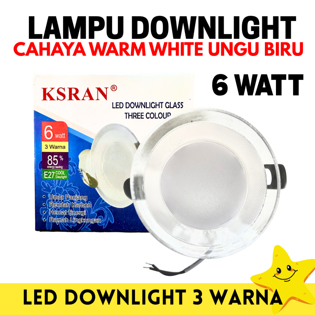 Lampu Downlight LED Panel 6 WATT Kuning Biru Ungu Tipis Bulat Inbow Panel Light Lamp KSRAN