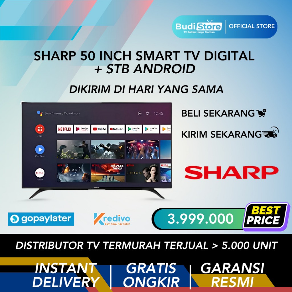 PAKET LENGKAP SHARP 50 INCH SMART TV DIGITAL  + STB ANDROID