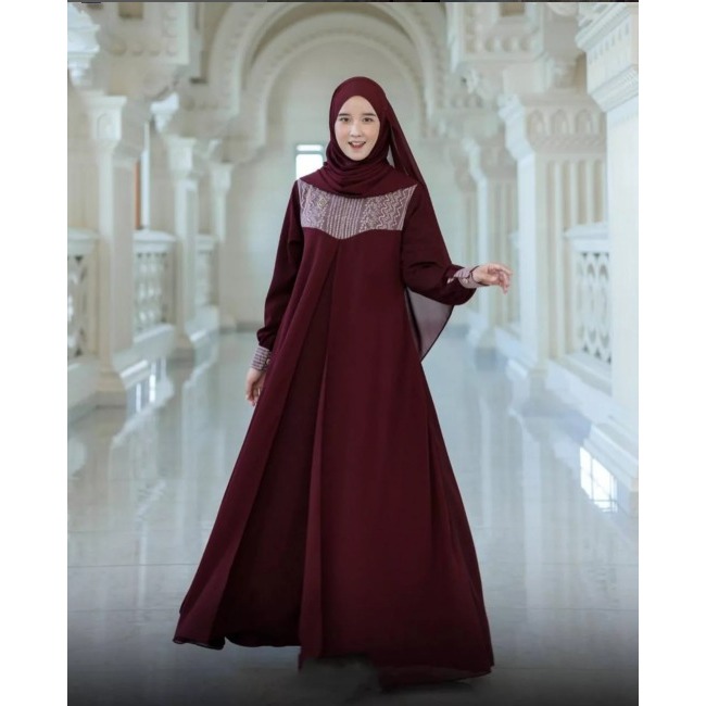 NEW Khalisa Dress Baju Gamis Brukat Kondangan Ceruty Babydoll Full Furing  Gamis 2layer Lengan Balon