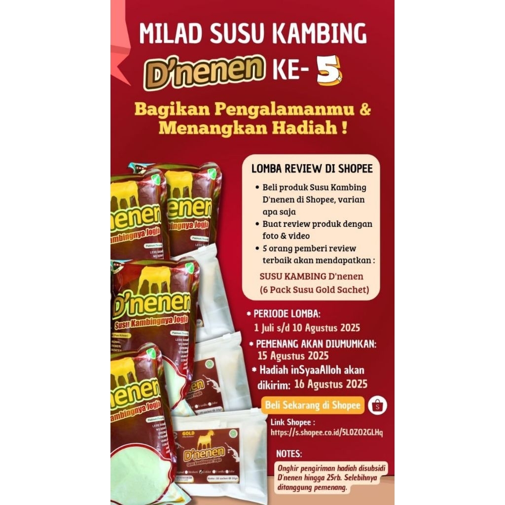 

Susu Kambing Etawa Bubuk D'nenen Gold Aren 500gr (Pakai Krimer)