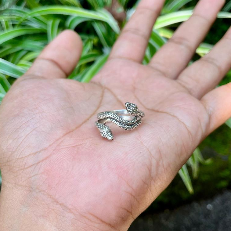 Cincin Rings Motif Ular Tumpuk Perak Silver Bali Asli 925 Pria Wanita Perempuan Costum