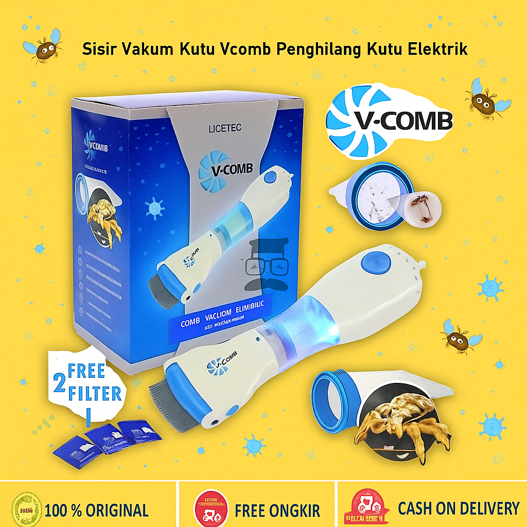 Alat Penyedot Kutu Sisir Vakum Kutu Rambut Dan Telur Kutu Elektrik V-Comb Original
