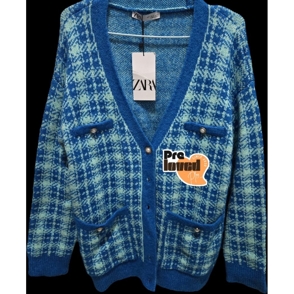 ZARA SWEATER RAJUT KOREA OVERSIZED HIJAU KANCING MUTIARA