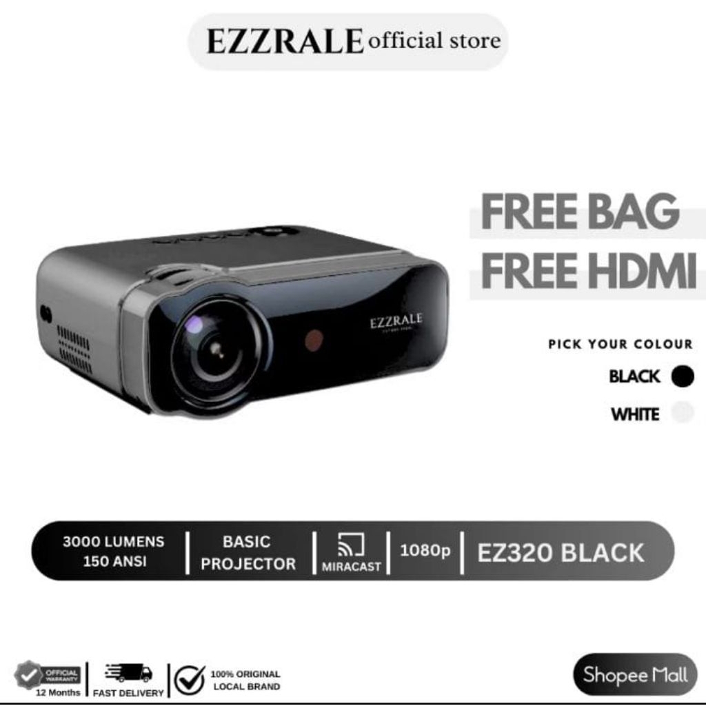EZZRALE EZ320 FHD 1080P PROJECTOR WIRELESS 150 ANSI
