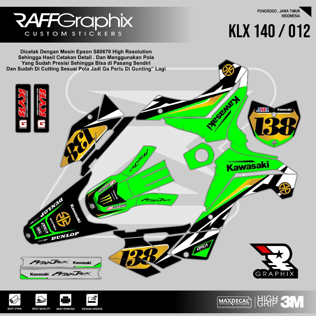 DECAL KLX 140  SUPER GLOSSY KODE 012 - DECAL STICKER KLX - STICKER KLX MURAH - DECAL KLX MURAH