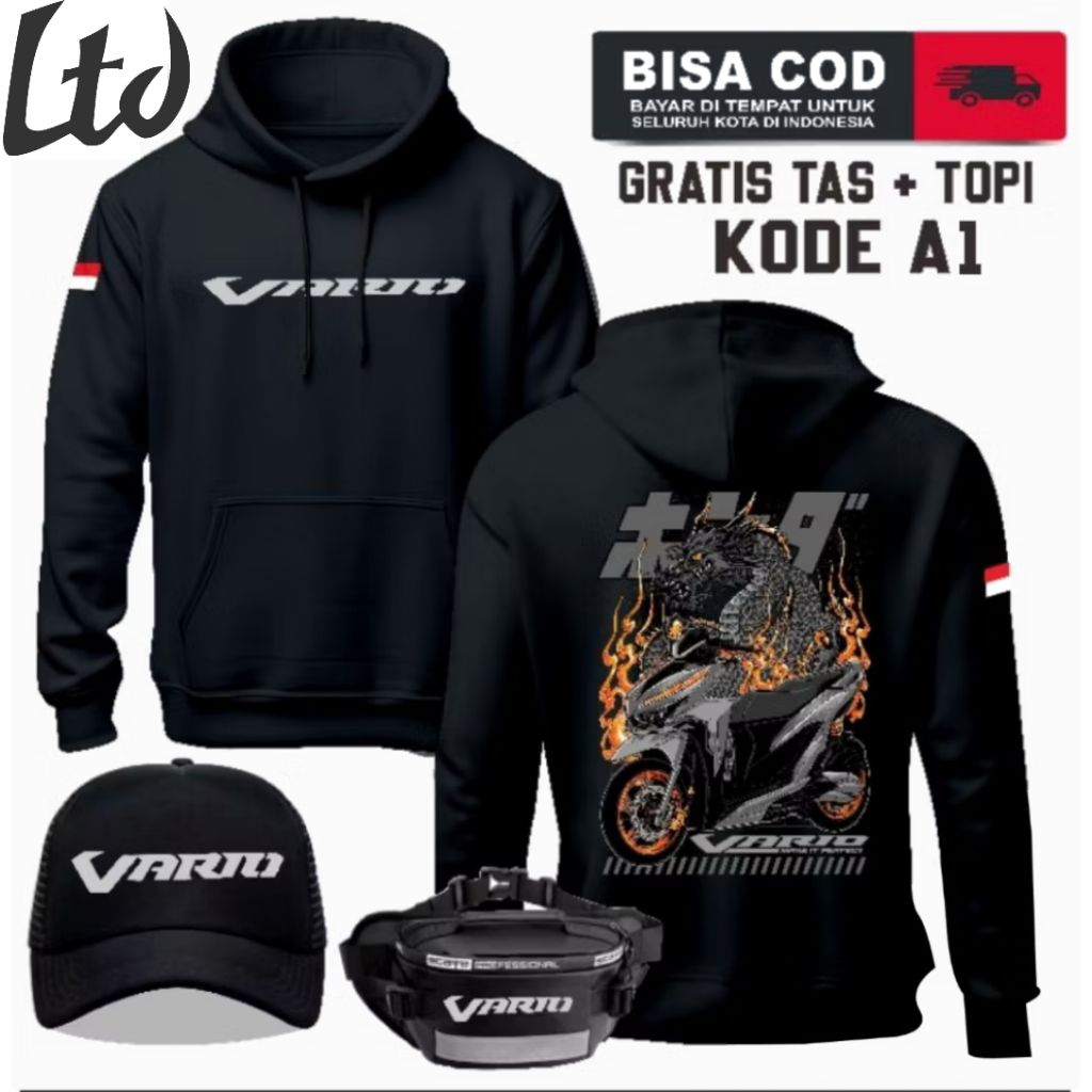 HOODIE VARIO 150-160CC TAS+TOPI TERBARU SWEATER HONDA VARIO KEREN BAHAN BERKUALITAS