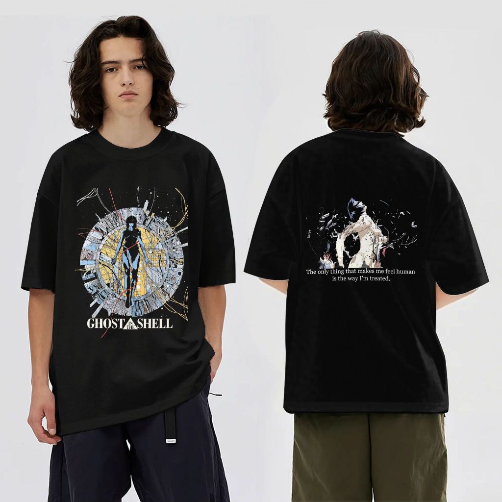 Pakaian Pria Ghost Shell Pria Hitam Oversize