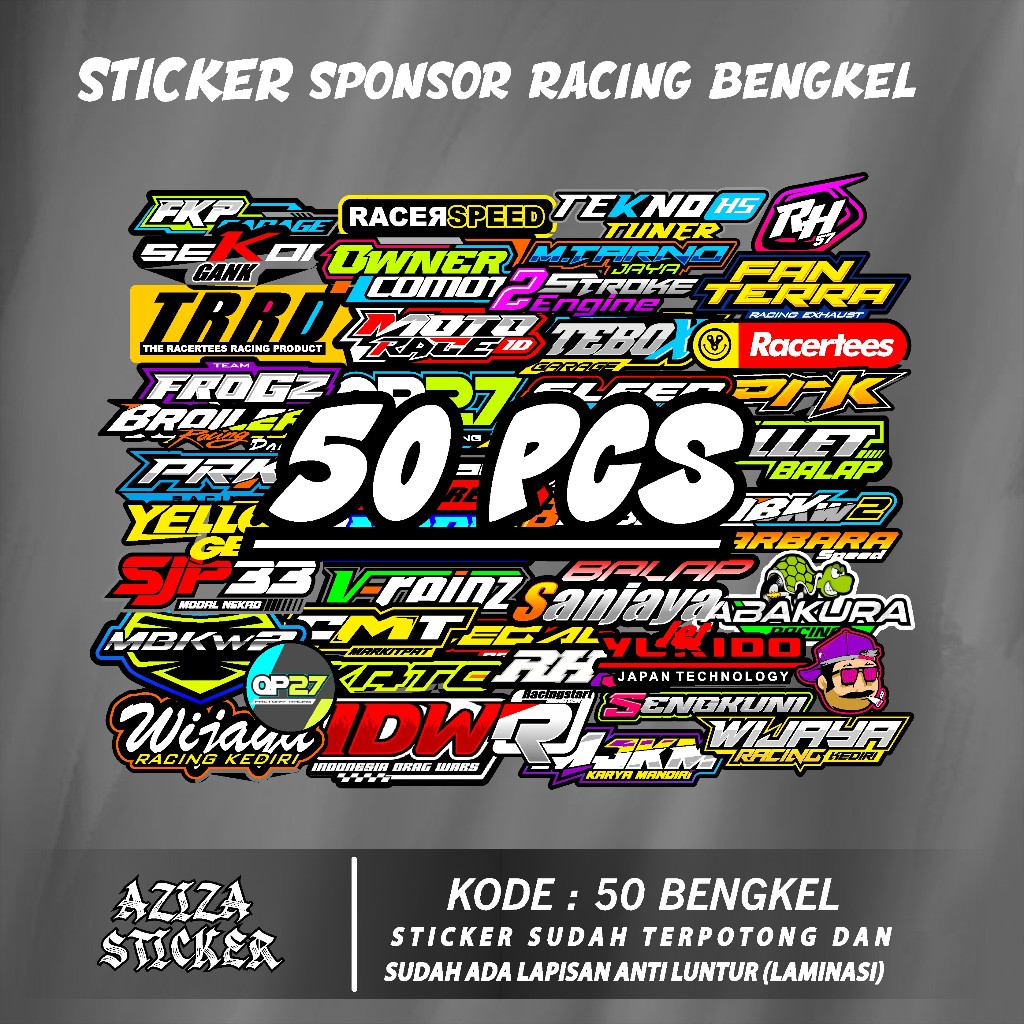 Isi 50 Lembar Sticker Racing Hologram Sticker Pack Sticker Sponsor Racing Sticker Motor Sticker Keci