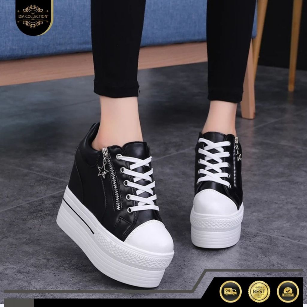 DM  SHOPP - Sepatu Wedges Wanita Hak Tebal Resleting Samping Temali Hak Dalam HT  58