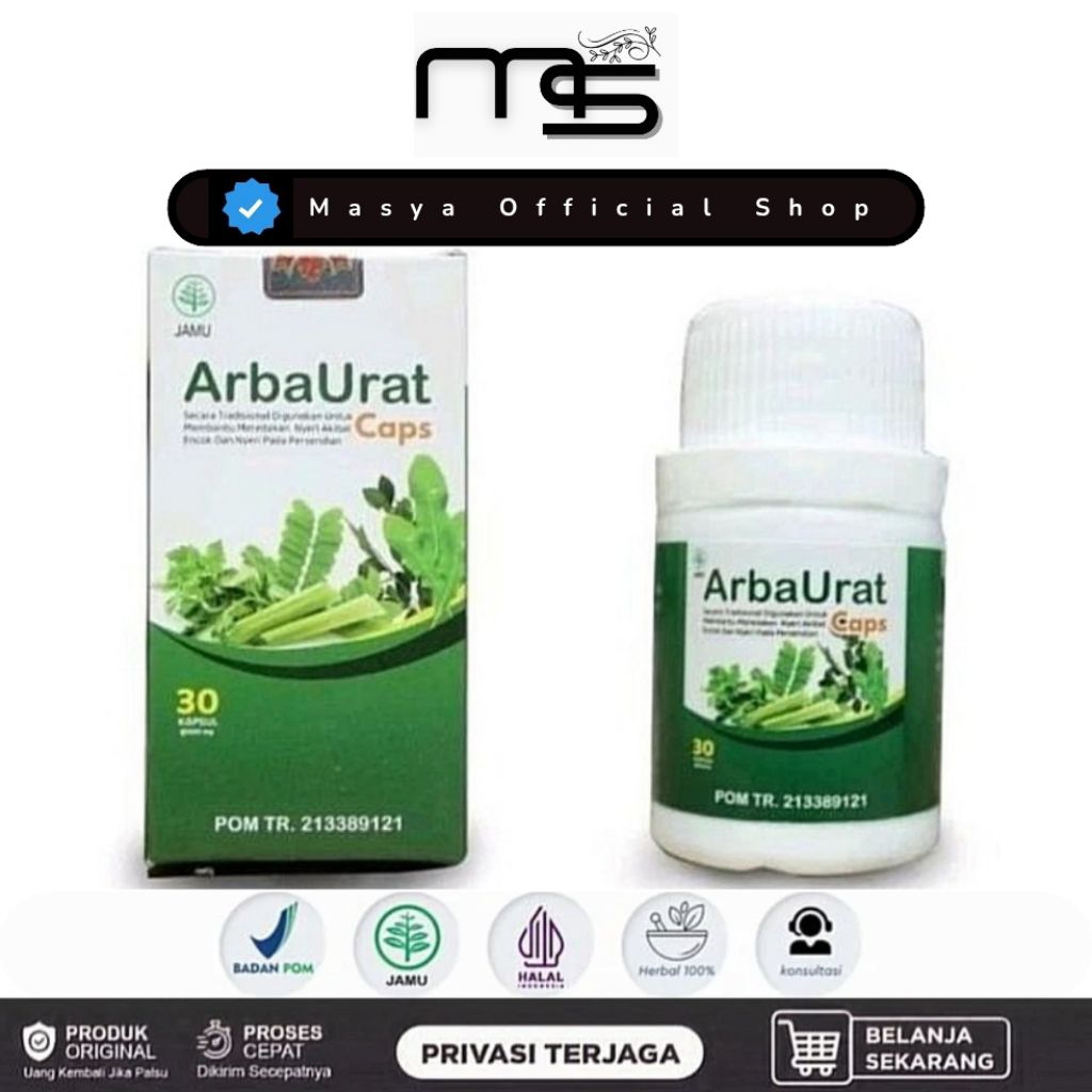 Arbaurat Obat Herbal Asam Urat, Rematik Arba Urat 30 Caps Asli Original BPOM - 30 Caps