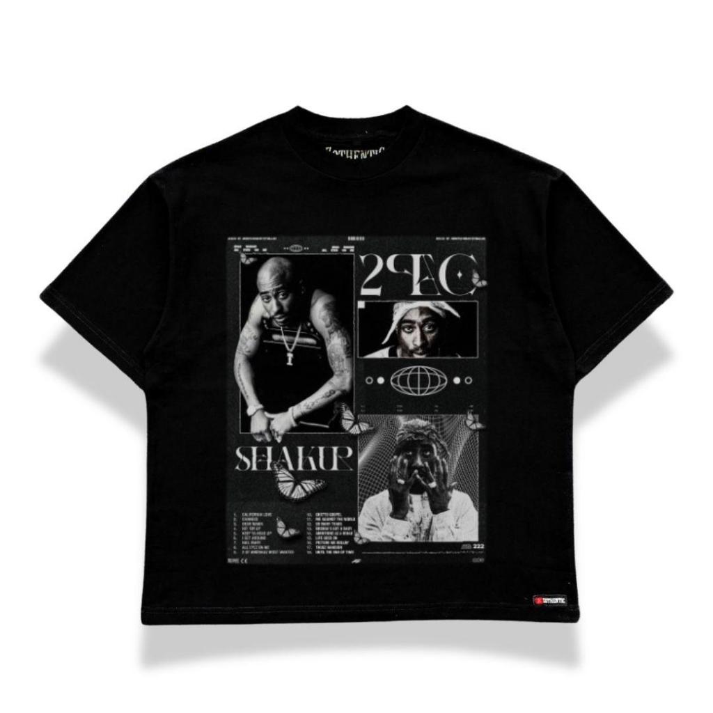 Kaos Boxy Fit Oversize Atasan pria Dan Wanita katton 20s Tupac Black - Zothentic