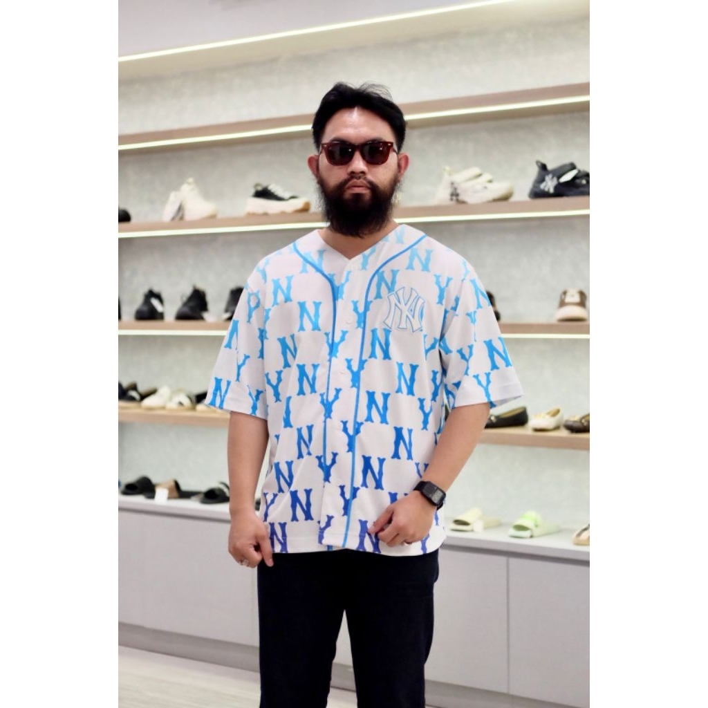 MLB NY LOGO WHITE BLUE BASEBALL SHIRT