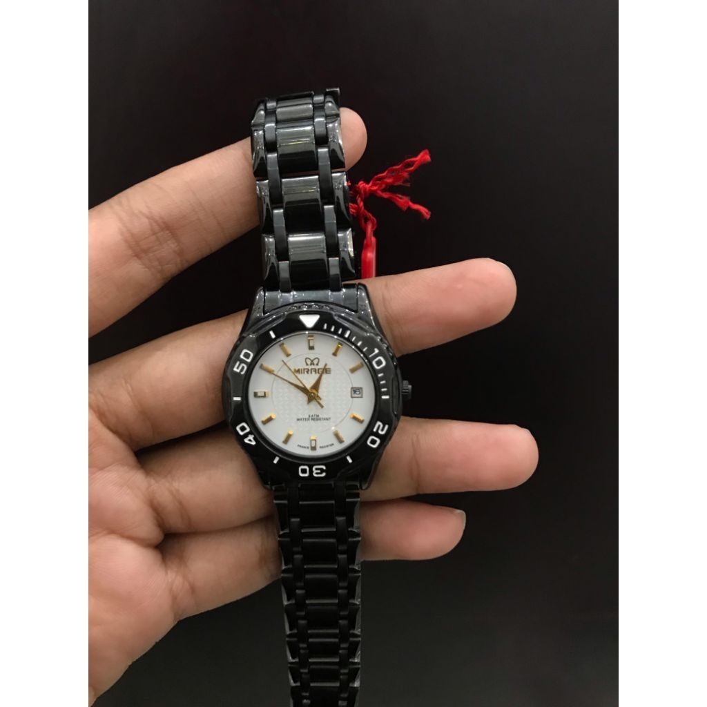 JAM TANGAN MIRAGE CEWEK RANTAI HITAM STAINLESS
