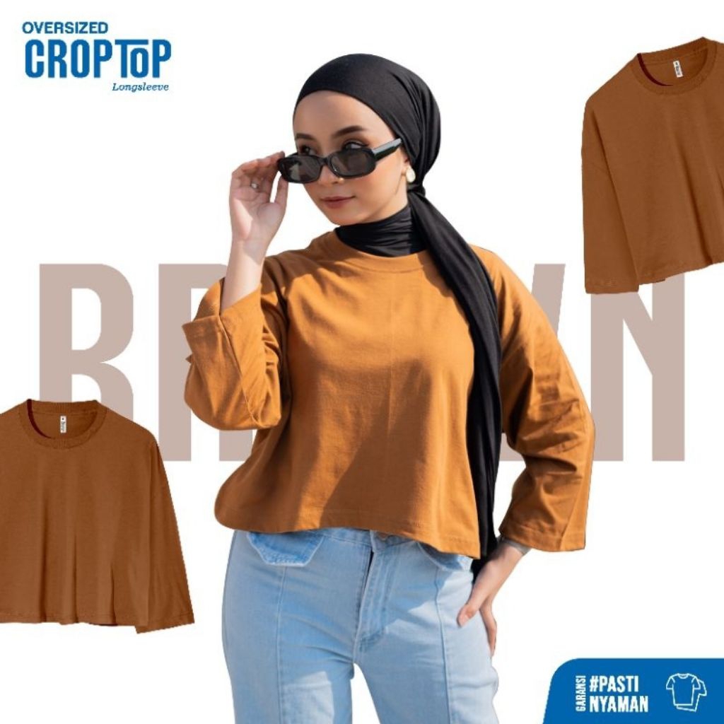 KAOS CROP TOP OVERSIZE LENGAN PANJANG HIJAB FRIENDLY