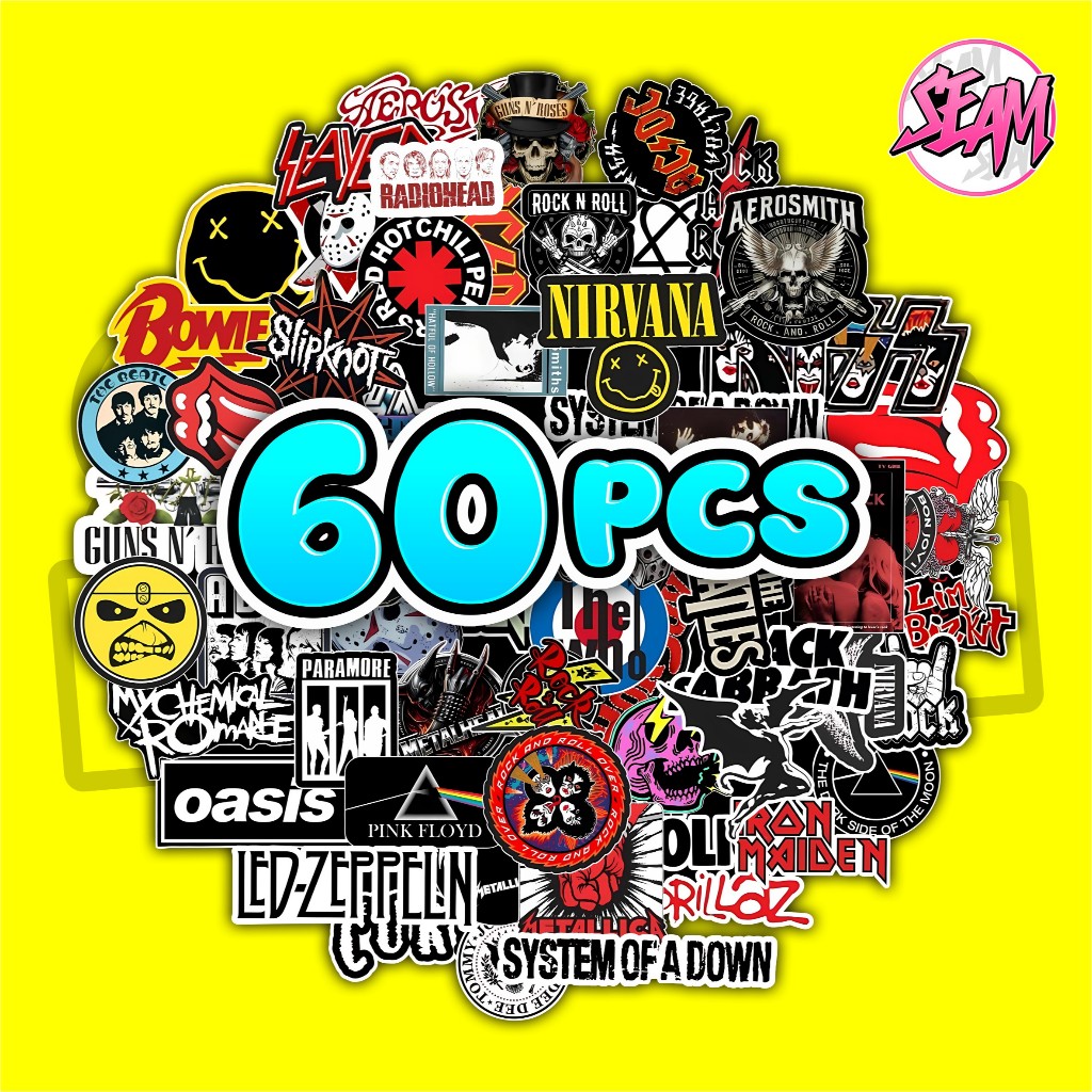 Stiker Pack band rock Waterproof untuk Laptop, Motor soft case dll