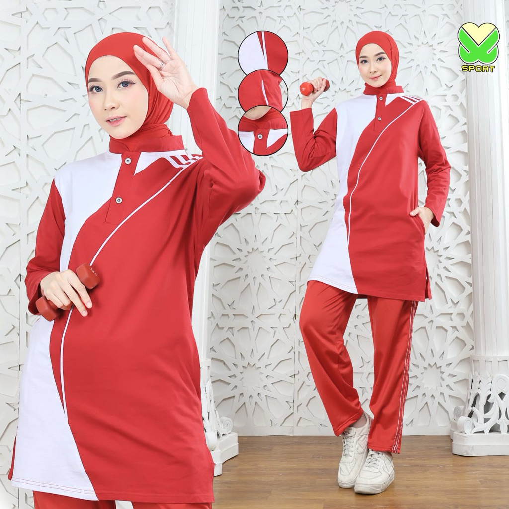 Stelan olahraga muslimah/Baju olahraga tunik/Pakaian olahraga tunik/Stelan senam