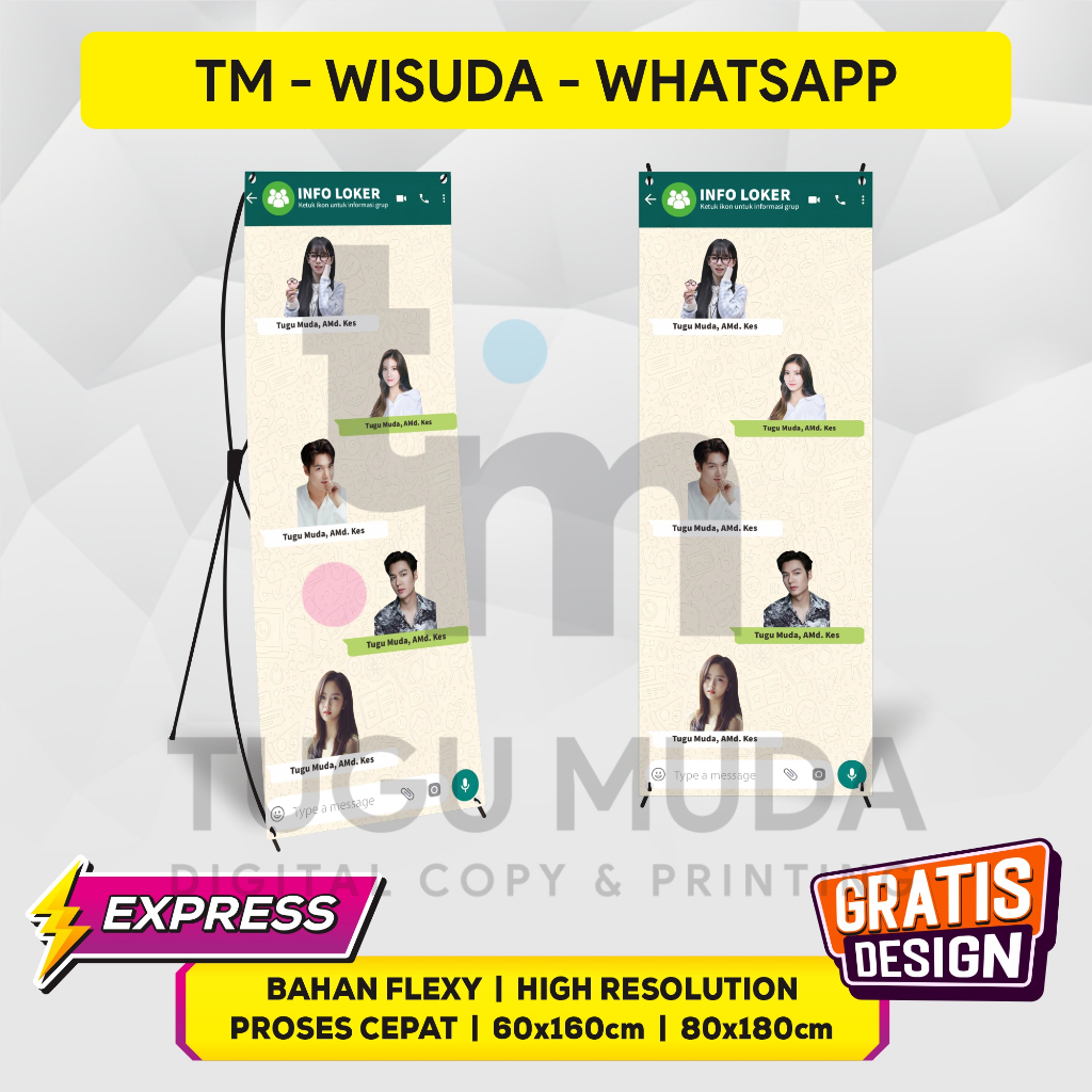 Cetak X-Banner Wisuda | X Banner Sidang Outdoor | Standing Banner Lulus 60x160cm - Gratis Design - M