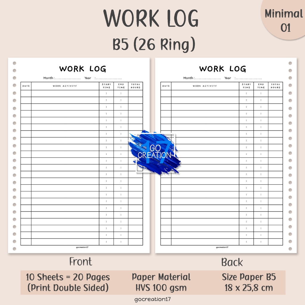 

Kertas Isi Binder Planner Work Log Tracker Simple Minimalis B5
