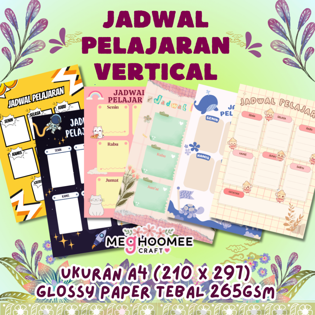 

CUSTOM NAMA JADWAL PELAJARAN VERTICAL | A4 | PREMIUM | SCHOOL TIMETABLE