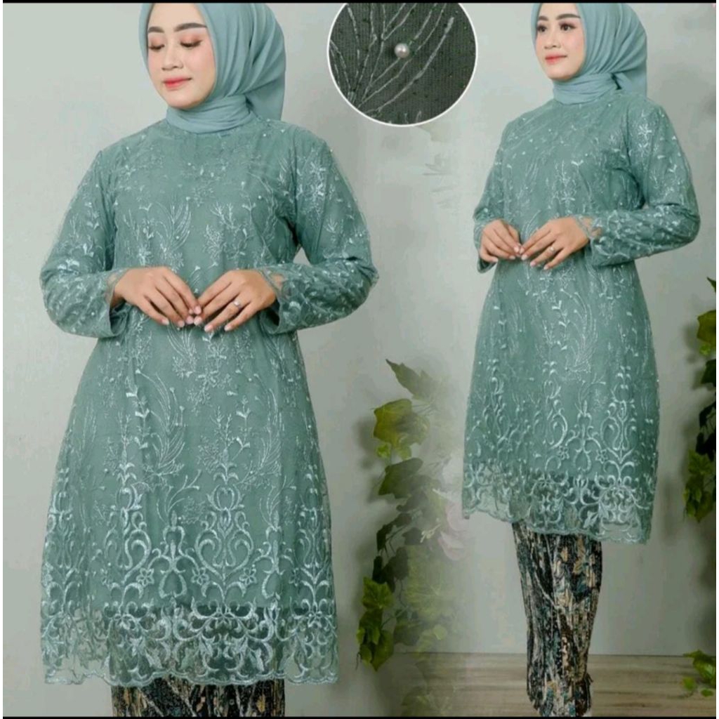 COD. Setelan Kebaya Modern Tunik Tile Aqila Jumbo Rok Plisket Batik Kebaya Pesta Lamaran~Kebaya Wisu